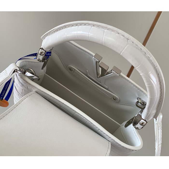 Louis Vuitton LV Women Capucines Mini Handbag White Brilliant Crocodilien Leather