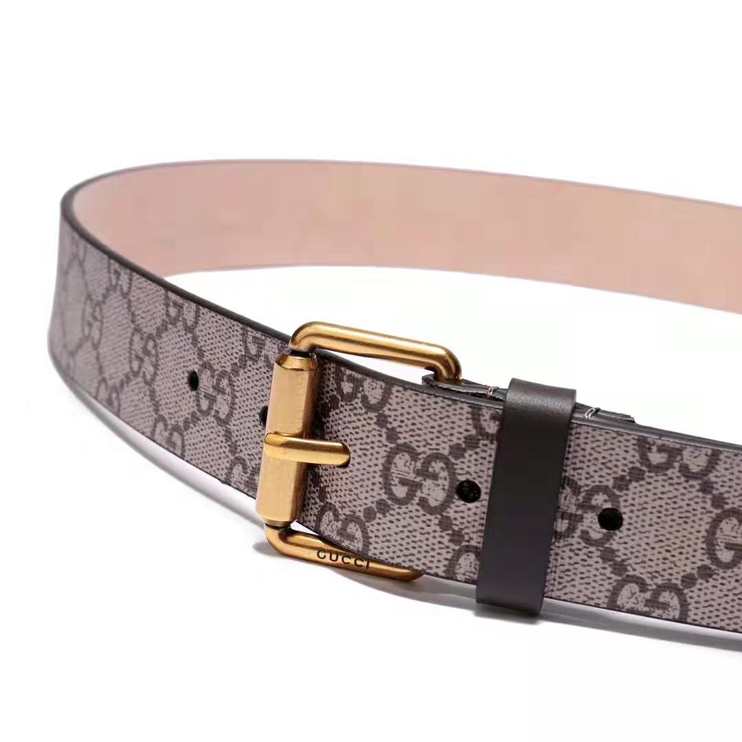 Gucci Unisex Tiger Print GG Supreme Belt in Beige/Ebony GG Supreme Canvas