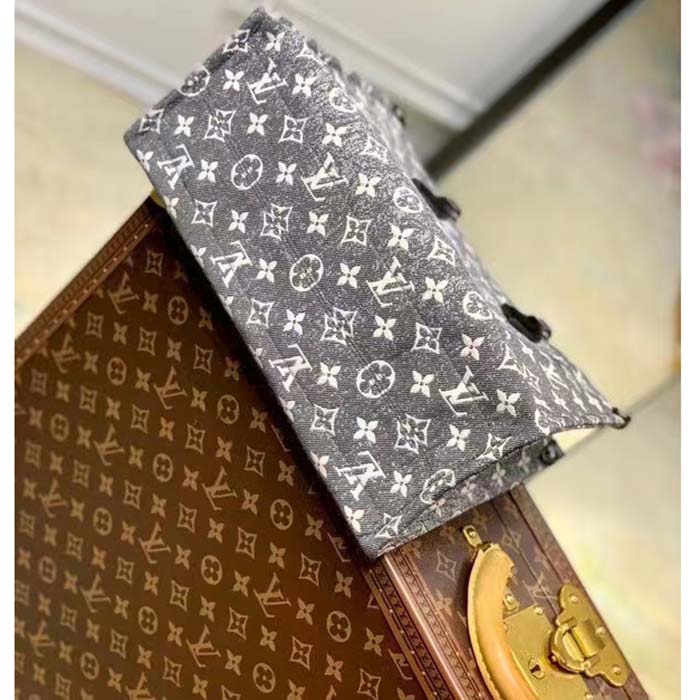 Louis Vuitton LV Women OnTheGo MM Tote Gray Denim Textile Jacquard
