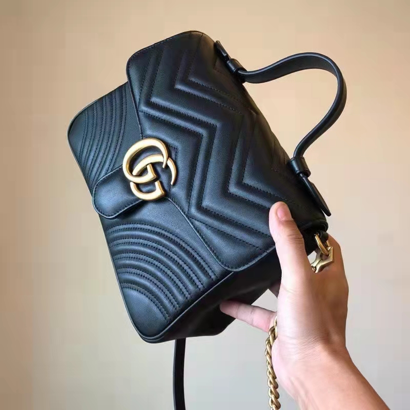 Gucci GG Women GG Marmont Small Top Handle Bag Black Double G