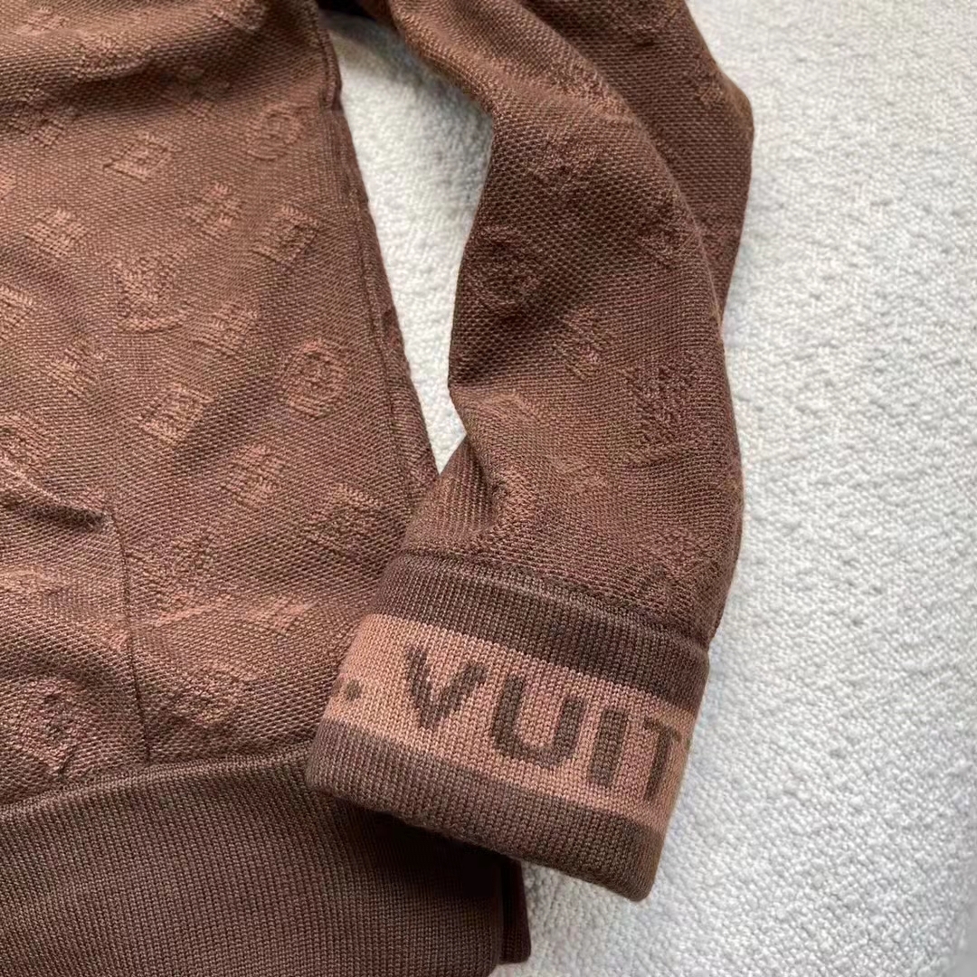 Louis Vuitton LV Men Monogram Hoodie Wool Polyester Brown Slightly Loose Fit