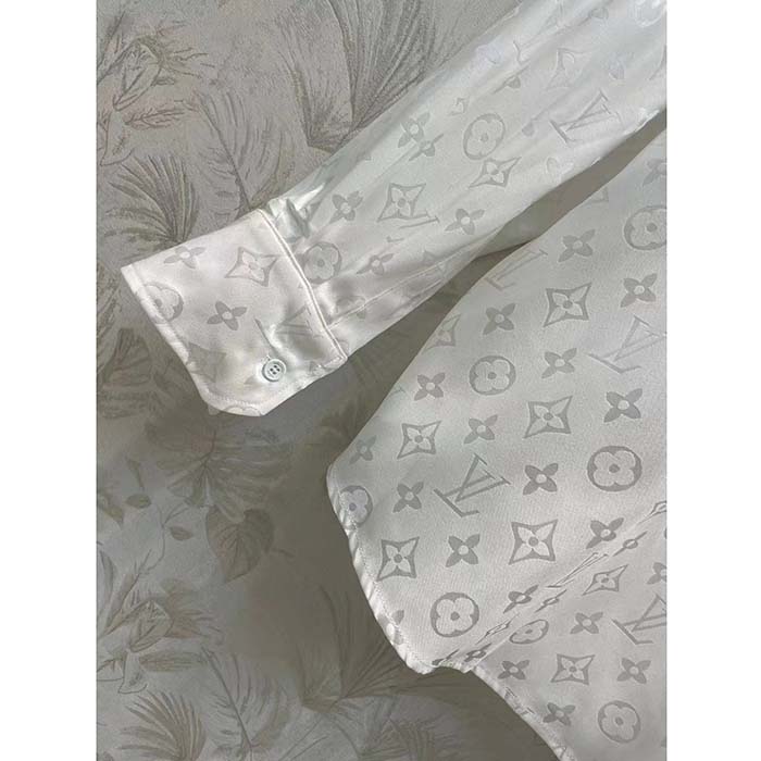 Louis Vuitton Women LV Monogram Long-Sleeved Silk Shirt White 1AFJUE