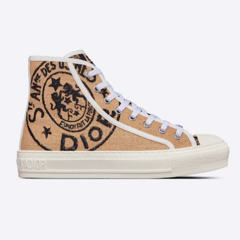 Dior Unisex CD Shoes Walk’n’Dior High-Top Sneaker Beige Jute Canvas Embroidered Union Motif