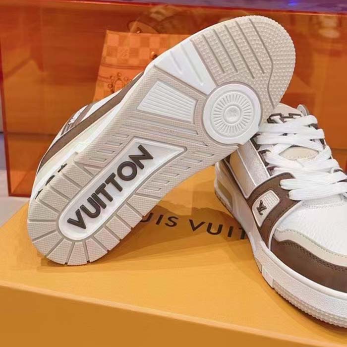Louis Vuitton Unisex LV Trainer Sneaker Moka Brown Nubuck Grained Calf Leather Rubber Initials