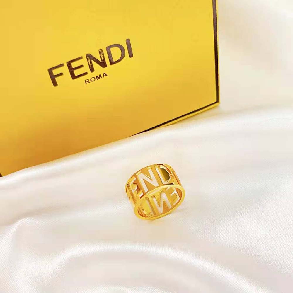 Fendi Women Wide Band Ring with Laser-Cut FENDI Lettering