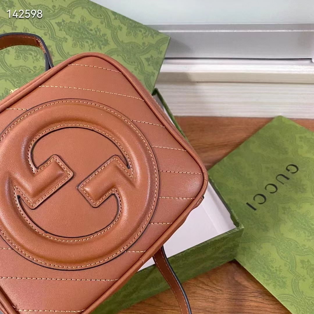 Gucci Women GG Blondie Top Handle Bag Cuir Leather Round Interlocking G