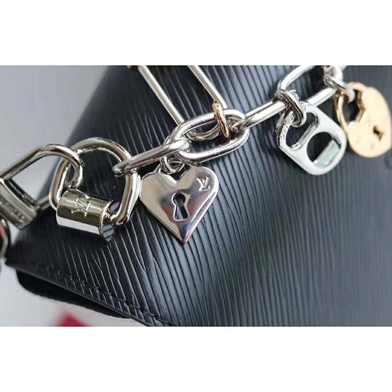 Louis Vuitton LV Women Twist MM LV Love Lock Charms Handbag in Epi Cowhide Leather-Black