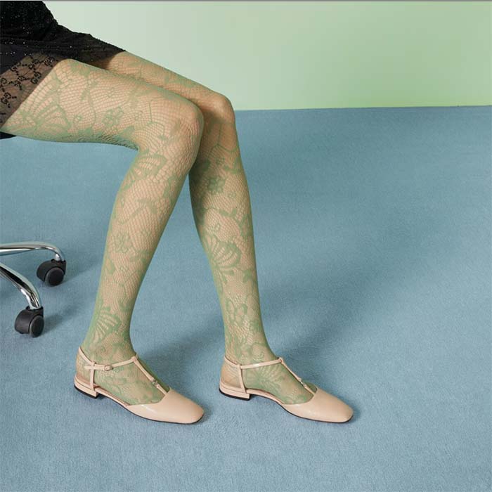 Gucci Women GG Double G Ballet Flat Light Pink Patent Leather Square Toe