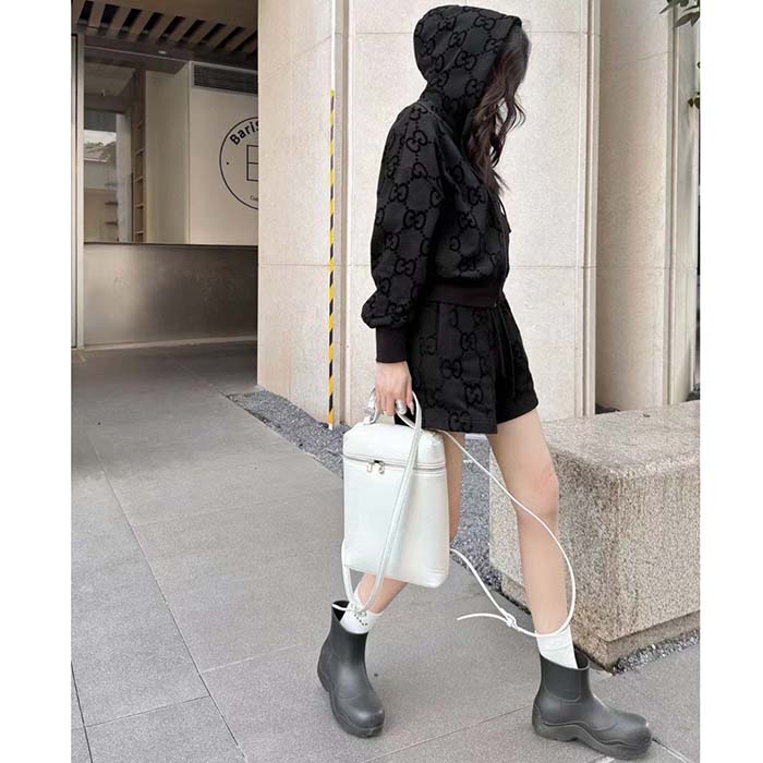 Gucci Women GG Brushed Cotton Hooded Sweatshirt Black Fixed Hood Dropped Shoulder Long Sleeves