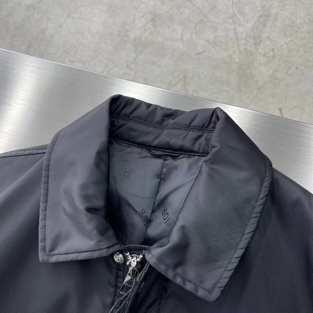 Dior Women CD Bomber Jacket Black Technical Twill Front Snap Closure Piped Side Pockets