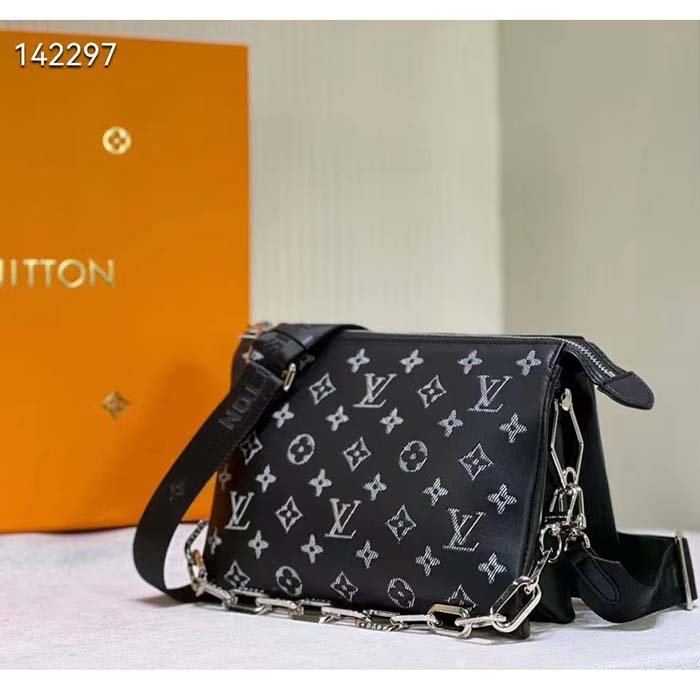 Louis Vuitton LV Women Coussin MM Handbag Black Gray Lambskin
