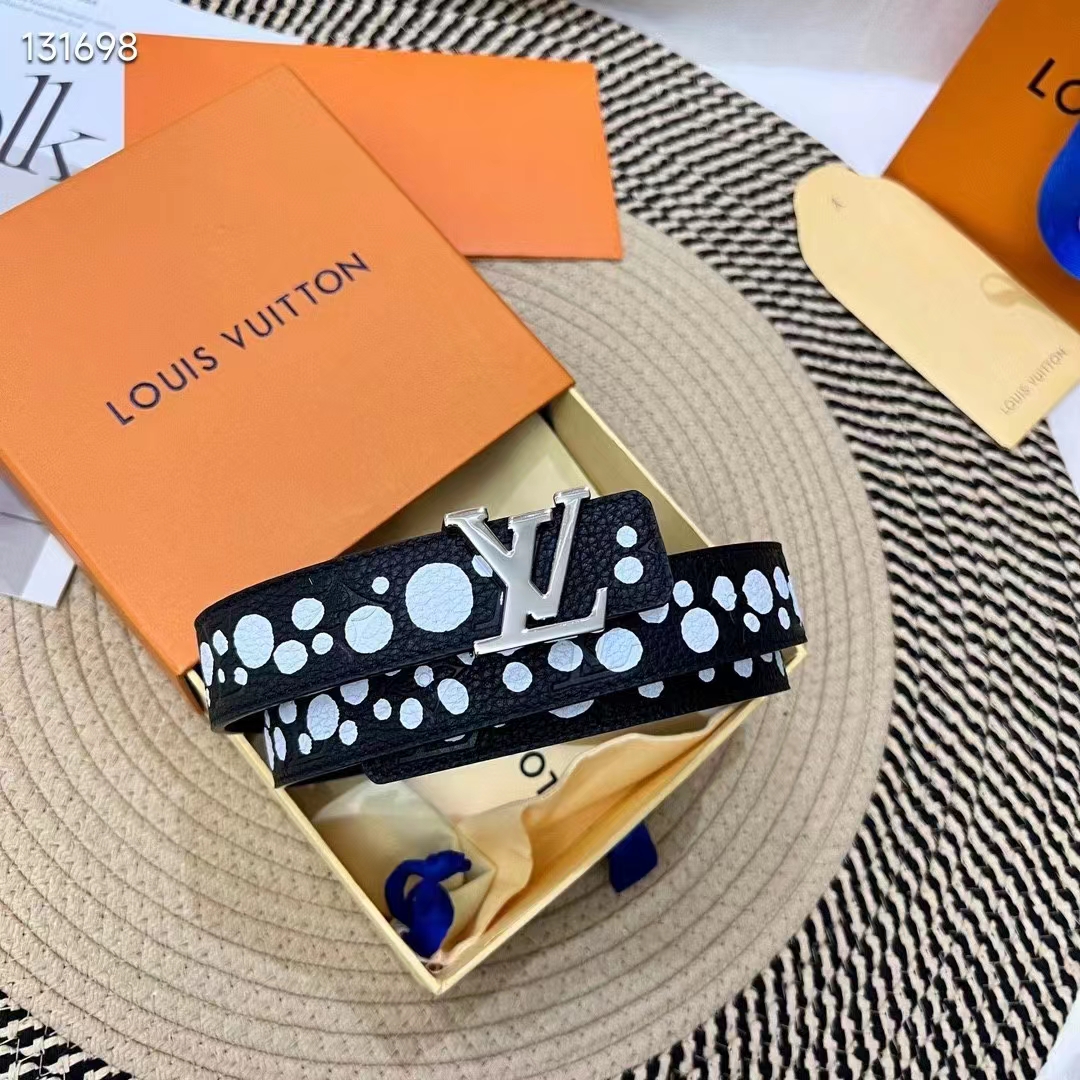 Louis Vuitton Unisex LV x YK LV Initiales 30 MM Reversible Infinity Dots Belt Black Leather