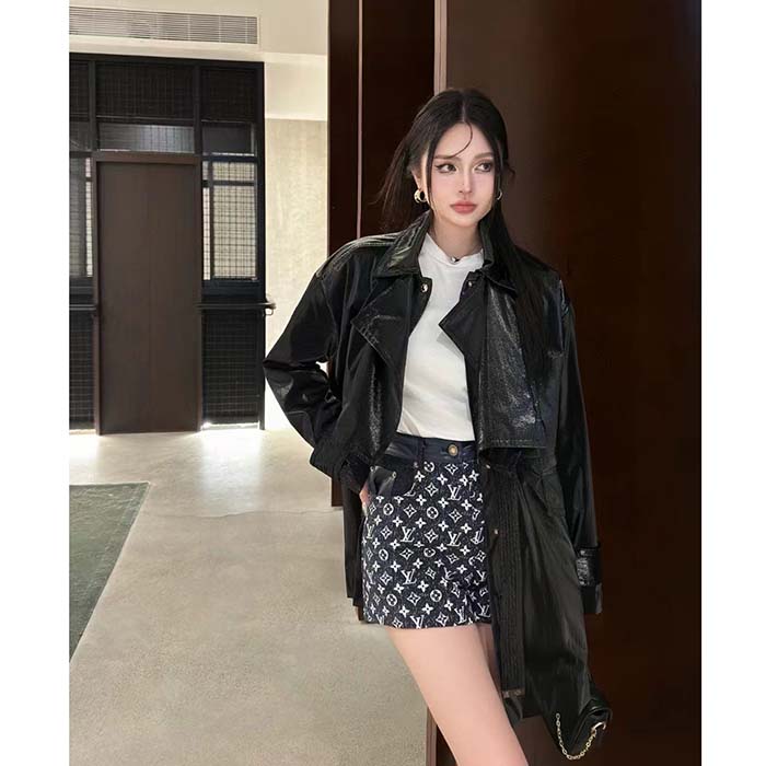 Louis Vuitton Women LV Wind Flap Trench Coat Black Regular Fit 1ABC6N