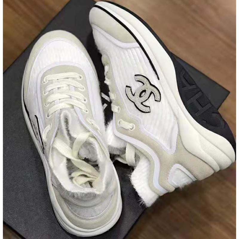 Chanel Women Velvet Calfskin & Mixed Fibers Sneakers-Grey