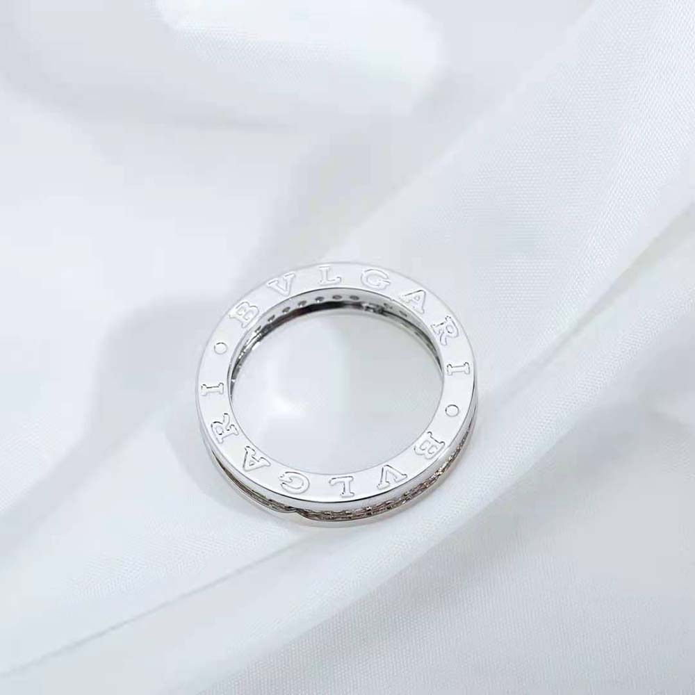 Bvlgari Women B.zero1 One-Band Ring in 18 KT White Gold Set with Pave Diamonds on the Spiral