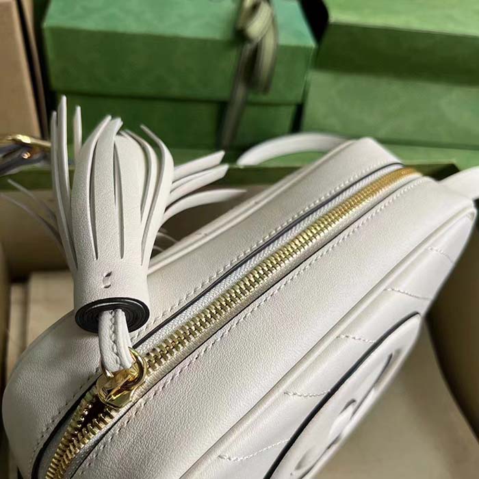 Gucci Women GG Blondie Small Shoulder Bag White Leather Round Interlocking G