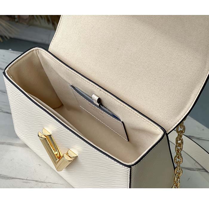 Louis Vuitton LV Women Twist MM Chain Bag White Epi Grained Cowhide Leather