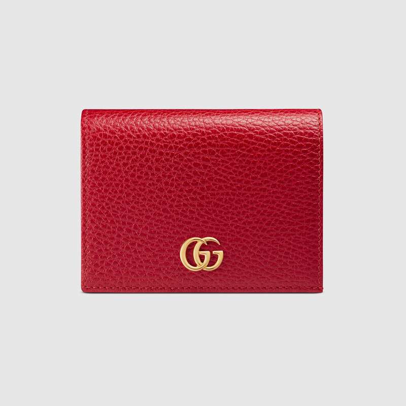 Gucci GG Unisex Leather Card Case Wallet in Textured Leather with Double G