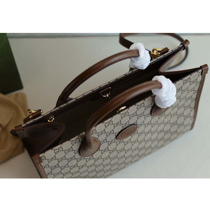 Gucci Unisex GG Small Tote Bag Beige Ebony GG Supreme Canvas