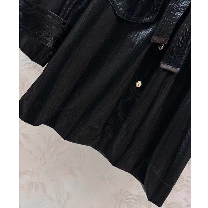 Louis Vuitton Women LV Wind Flap Trench Coat Black Regular Fit 1ABC6N