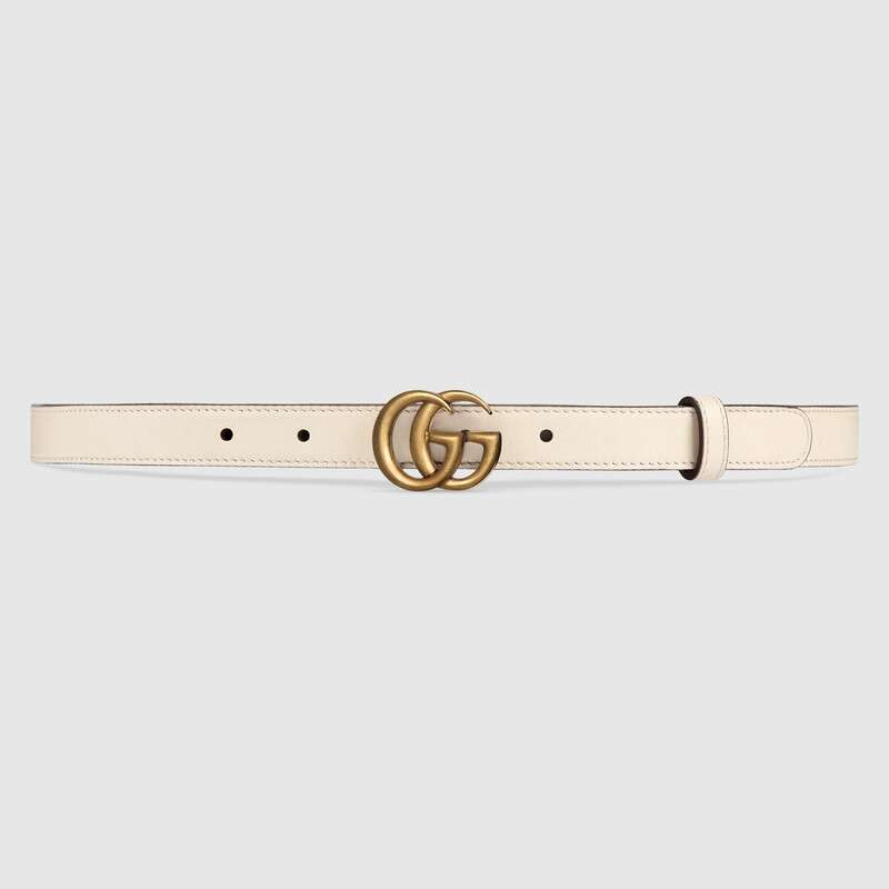 Gucci Unisex GG Marmont Leather Belt Double G Buckle 2 cm Width-White
