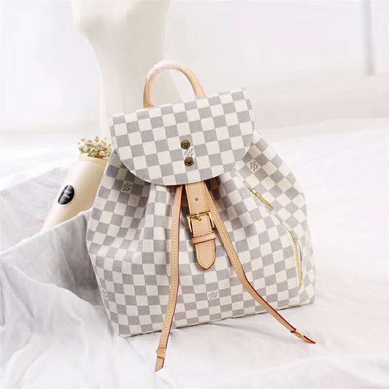 Louis Vuitton LV Women Sperone Backpack in Damier Azur Canvas-Beige