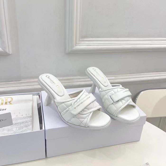 Dior Women CD Dio(r)evolution Heeled Slide White Quilted Cannage Calfskin