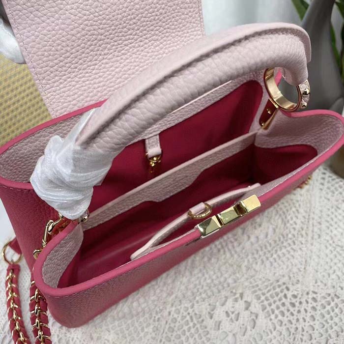 Louis Vuitton LV Women Capucines BB Handbag Magenta Jasmine Pink Taurillon Cowhide Leather