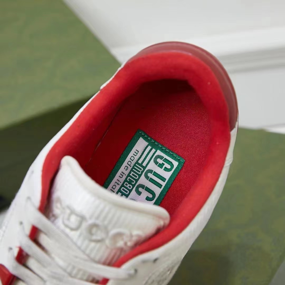 Gucci Unisex GG MAC80 Sneaker Off White Red Leather Round Toe Rubber Flat