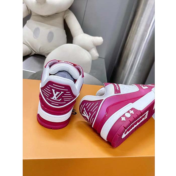 Louis Vuitton Unisex LV Trainer Sneaker Fuchsia Mix Materials Rubber Outsole Initials Monogram Flowers