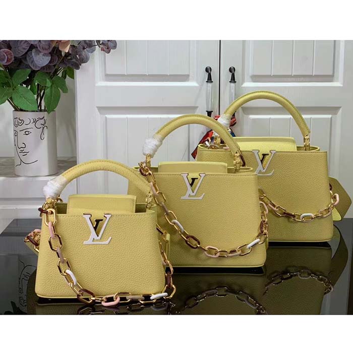 Louis Vuitton LV Women Capucines Mini Handbag Yellow Taurillon Cowhide Leather
