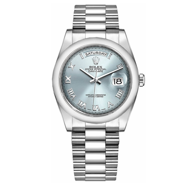 Rolex Day-Date 36 Ice Blue Roman Numeral Dial Watch 118206-0035