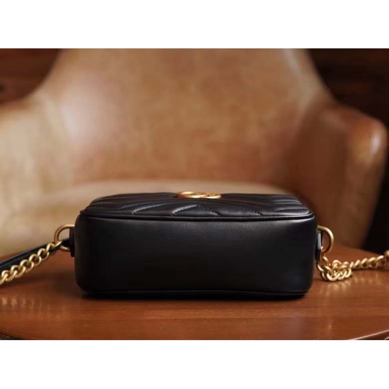 Gucci Women GG Marmont Matelassé Mini Bag Black Matelassé Chevron Leather Double G