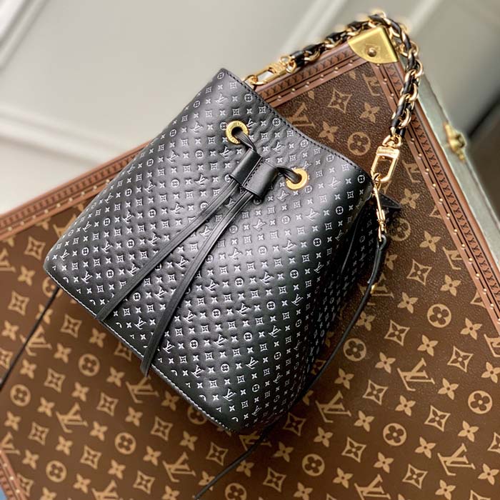 Louis Vuitton Women NeoNoé BB Bucket Bag Black Calfskin Monogram Flowers