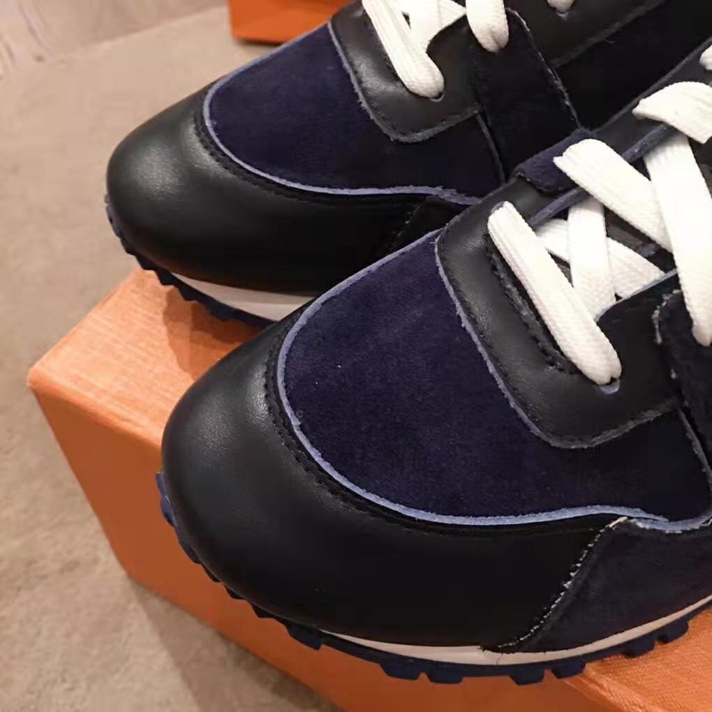 Louis Vuitton LV Women Run Away Sneaker in Suede Calf Leather-Navy
