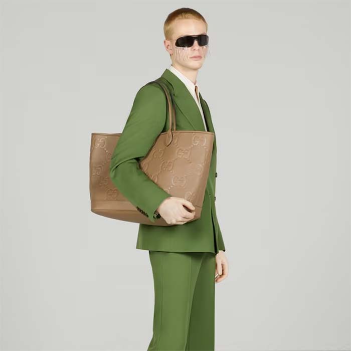 Gucci Unisex Jumbo GG Large Tote Bag Taupe Jumbo GG Leather