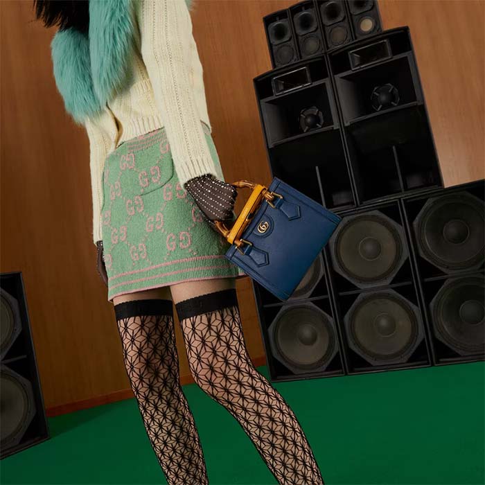 Gucci GG Women Diana Mini Tote Bag Royal Blue Leather Double G