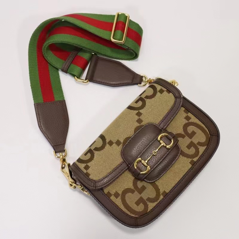 Gucci Unisex Horsebit 1955 Jumbo GG Mini Bag Camel Ebony Canvas