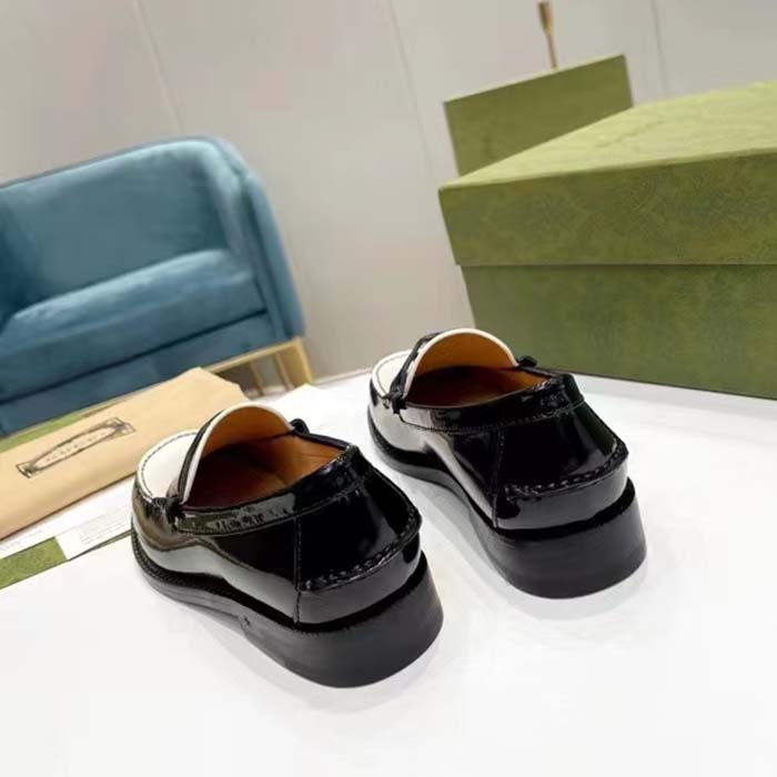 Gucci Unisex GG Interlocking G Loafer Black White Leather Sole Flat 1.5 CM Heel