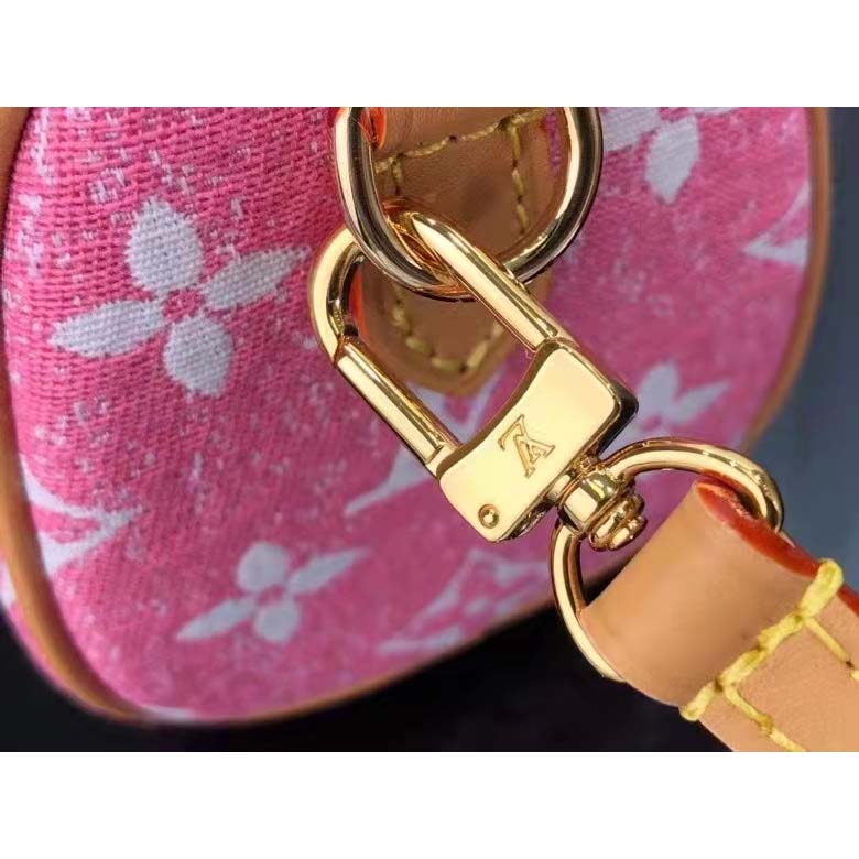 Louis Vuitton LV Women Nano Speedy Monogram Jacquard Denim Pink Cowhide Leather