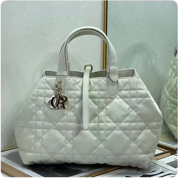 Dior Women CD Medium Dior Toujours Bag Latte Macrocannage Calfskin