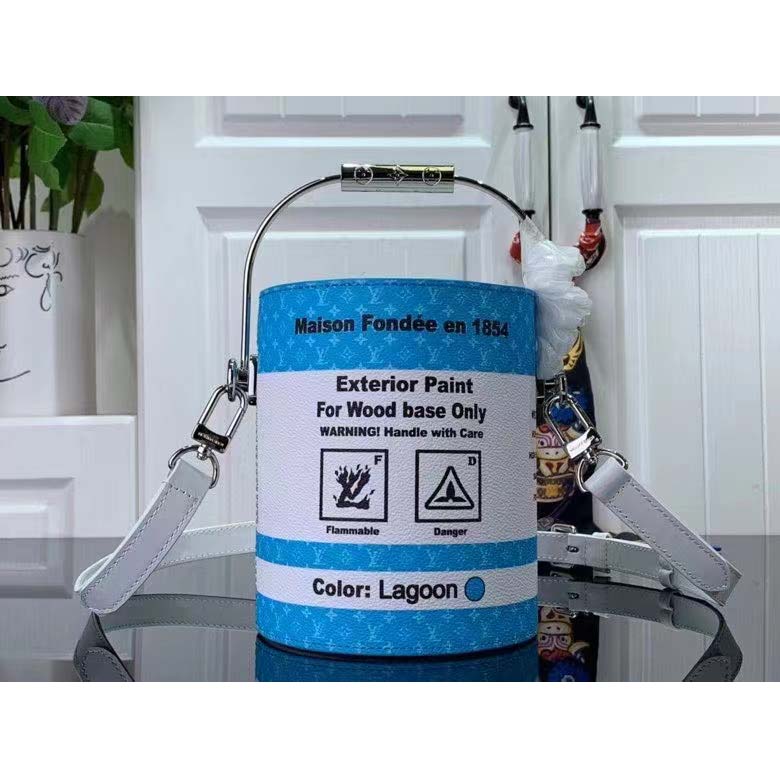 Louis Vuitton LV Unisex Paint Can Lagoon Coated Canvas Cowhide Leather