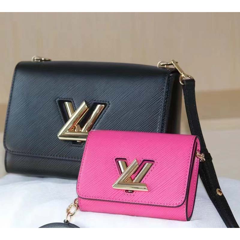 Louis Vuitton LV Women Twist MM Handbag Black Fuchsia Epi Grained Cowhide Leather