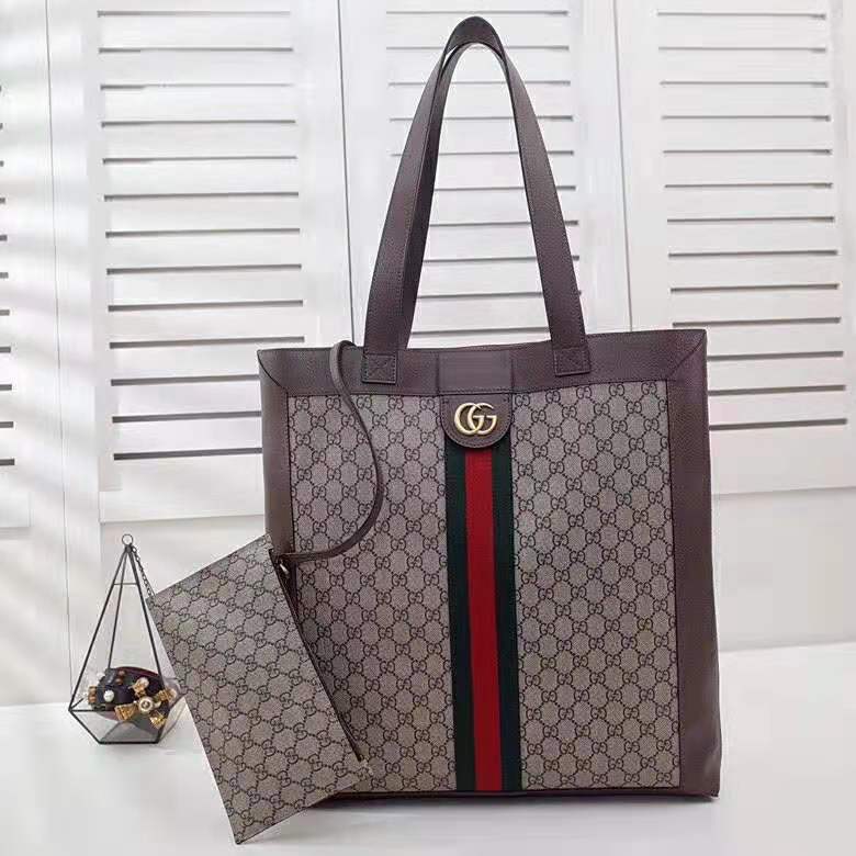 Gucci GG Unisex Ophidia Soft GG Supreme Large Tote in Beige/Ebony GG Supreme Canvas