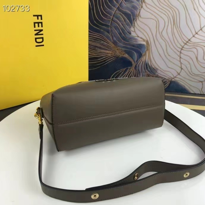 Fendi FF Women By The Way Medium Gray Leather Elaphe Boston Bag