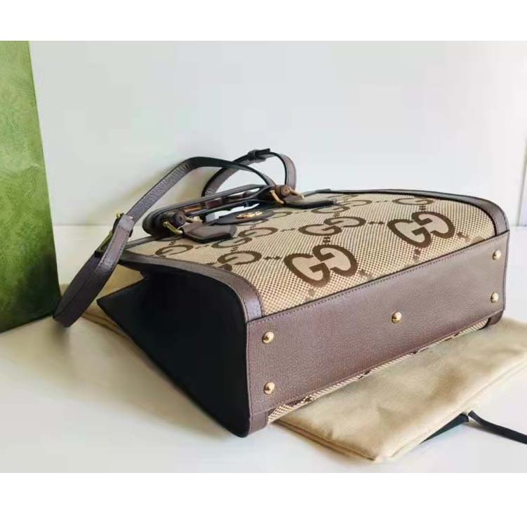 Gucci Women Gucci Diana Jumbo GG Small Tote Bag Double G Camel Canvas