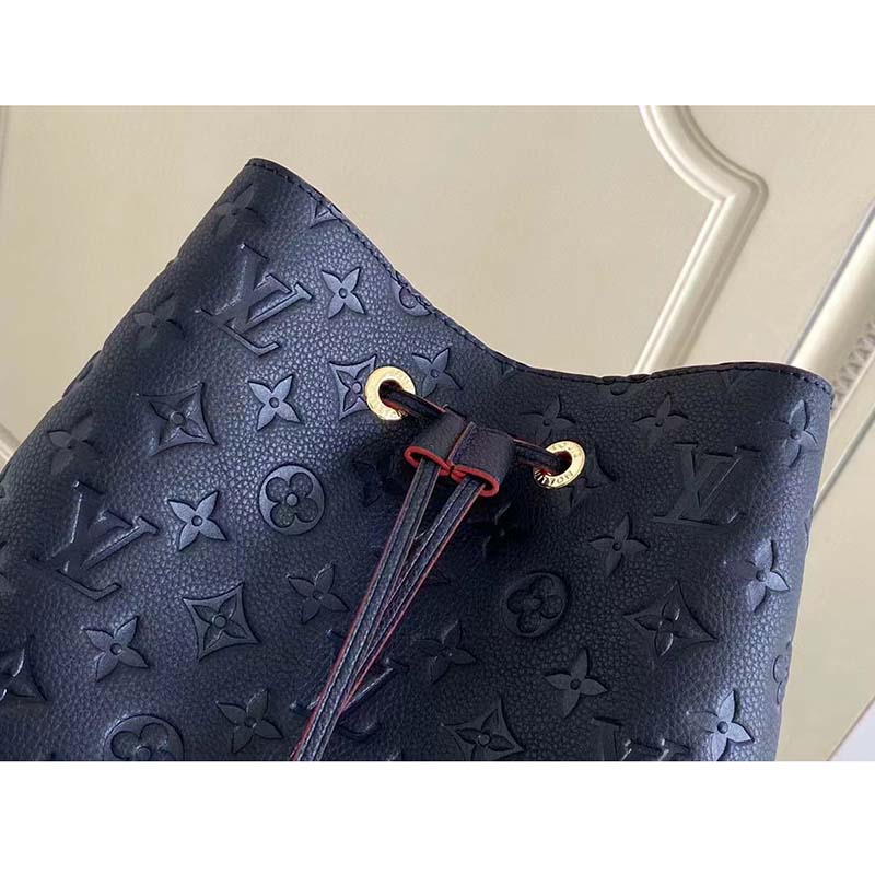 Louis Vuitton LV Women NéoNoé MM Bucket Navy Embossed Monogram Empreinte Grained Cowhide