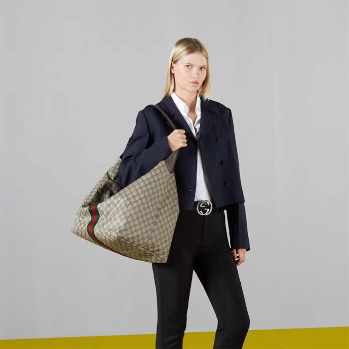 Gucci Unisex GG Jackie 1961 Medium Shoulder Bag Beige Ebony GG Supreme