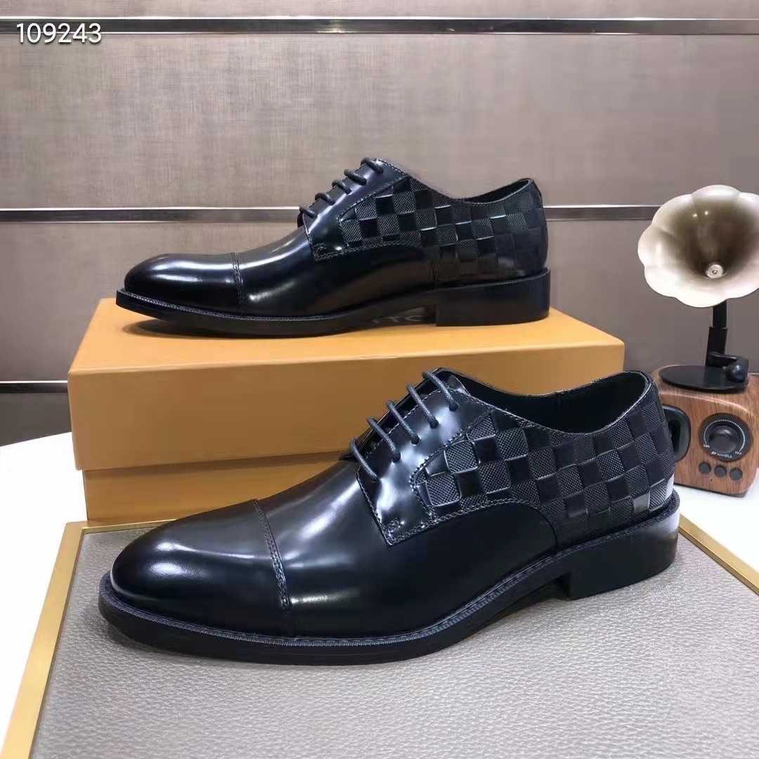 Louis Vuitton LV Men Minister Derby Damier Gglazed Calf Leather Graphite