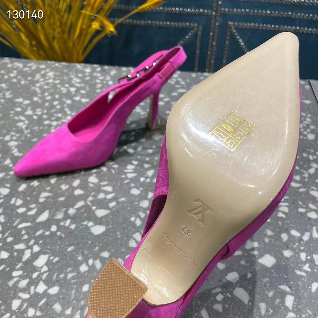 Louis Vuitton LV Women Sparkle Slingback Fuchsia Suede Baby Goat Leather 9.5 Cm Heel